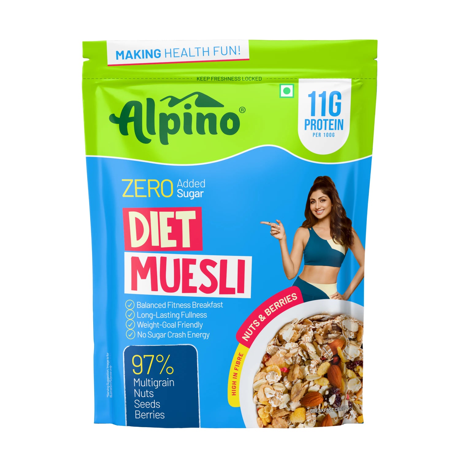 Alpino Zero Added Sugar Diet Muesli, Nuts & Berries, 400g