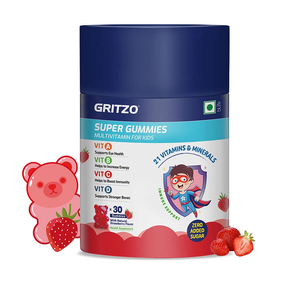 Gritzo Super Gummies Multivitamin for Kids (2–6 Yrs), Natural Strawberry, 30 Gummies